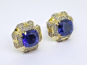 Auskarai Nr.133 (su tanzanitu ir briliantais, is aukso)