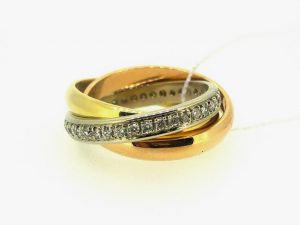 Ziedas Nr.141 (is triju spalvu aukso, puostas brangakmeniais)