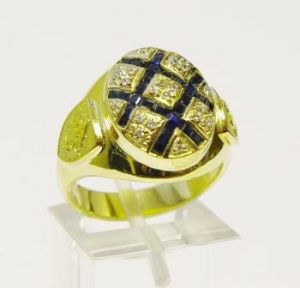 Ziedas Nr.38 (is geltono aukso,puostas safyrais ir briliantais)