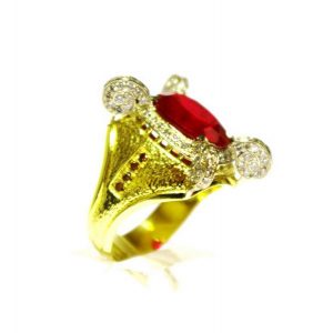 Ziedas Nr.66 (is geltono aukso, puostas rubinais ir briliantais)