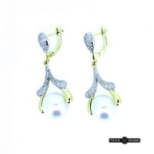 Auskarai Nr.67 (balto ir geltono aukso, puosti perlais ir briliantais)