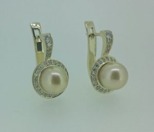 Auskarai Nr.74 (is aukso, su geltonais perlais ir briliantais)