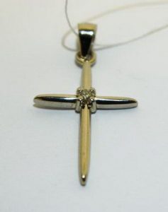 Pakabukas Nr.7 (kryzelis, is geltono ir balto aukso, su briliantu)