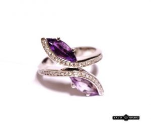 Ziedas Nr.80 (su ametistais, is balto, geltono arba raudono aukso)