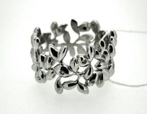 Ziedas Nr.92 (augalinio motyvo, is balto aukso, su briliantais)