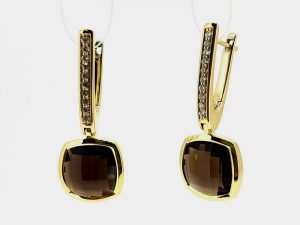 Auskarai Nr.98 (su duminiu kvarcu, is aukso, puosti briliantais)