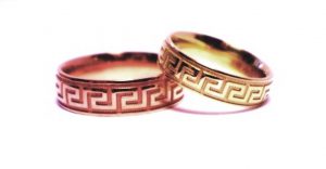 Vestuviniai ziedai Nr.163 (is raudono,geltono arba balto aukso, su graikisku ornamentu)