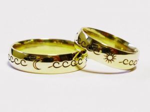 Vestuviniai ziedai Nr.239 (is geltono, raudono arba balto aukso, su simboliais)