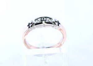 Suzadetuviu ziedas Nr.54 (is raudono ir balto aukso, puostas brangakmeniais)